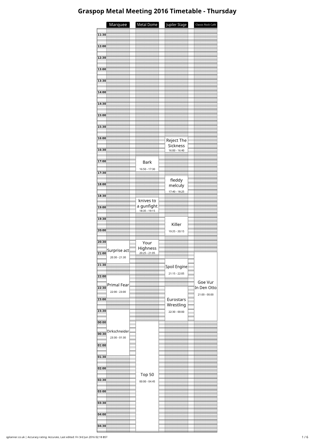 Graspop Metal Meeting 2016 Timetable - Thursday