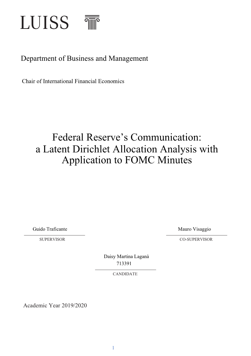 Federal Reserve's Communication: a Latent Dirichlet Allocation Analysis