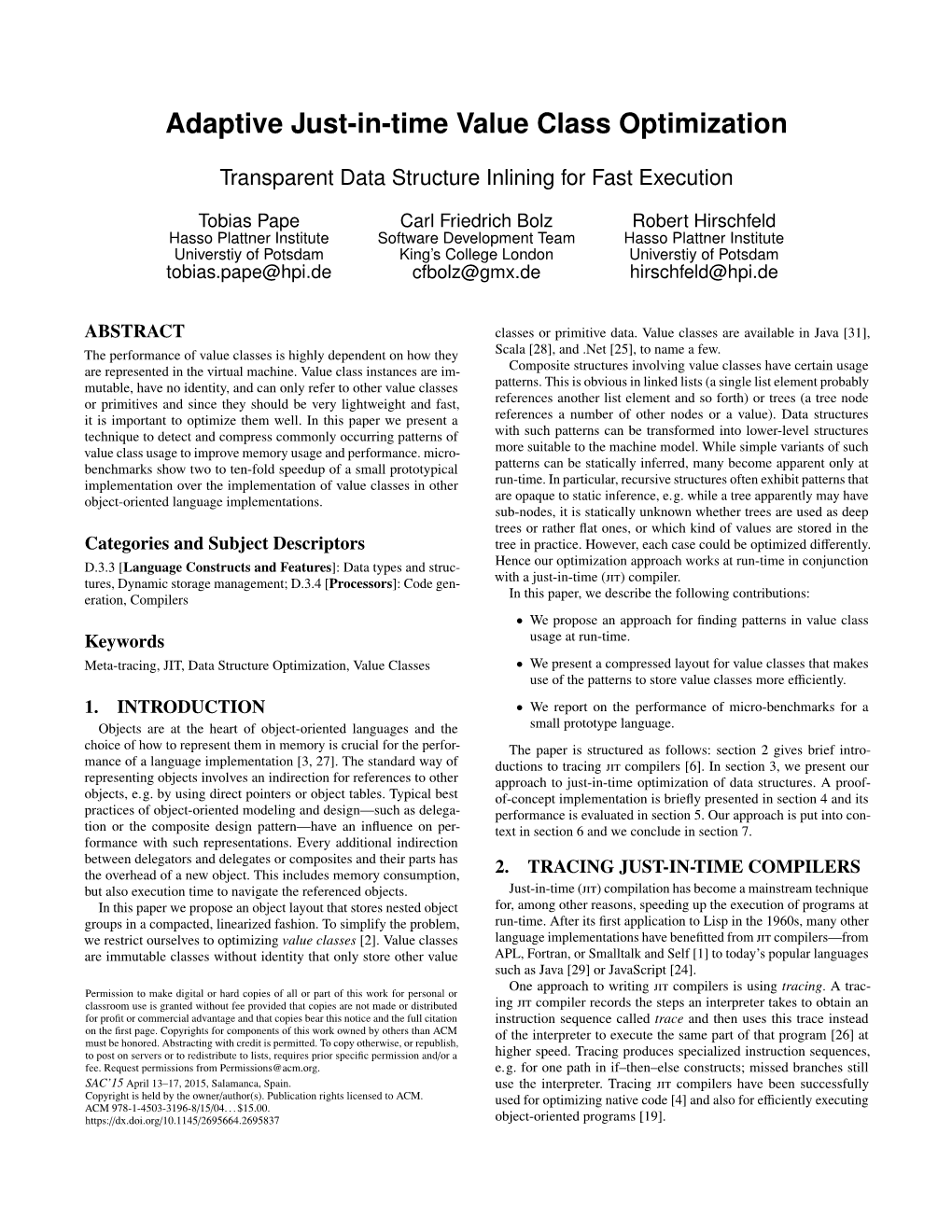 Adaptive Just-In-Time Value Class Optimization