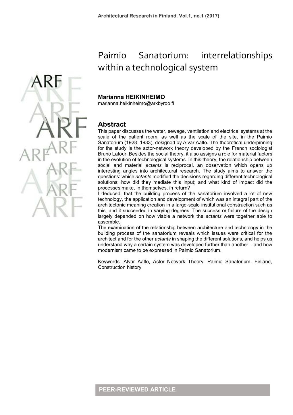 Paimio Sanatorium: Interrelationships Within a Technological System