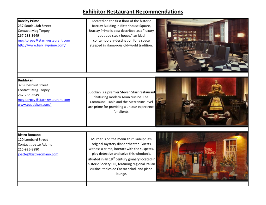 Exhibitor Restaurant Recommendations
