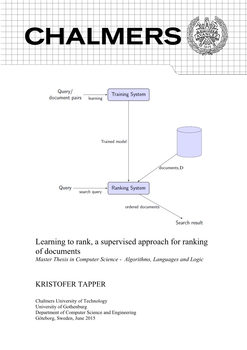 Learning to Rank, a Supervised Approach for Ranking of Documents Master Thesis in Computer Science - Algorithms, Languages and Logic