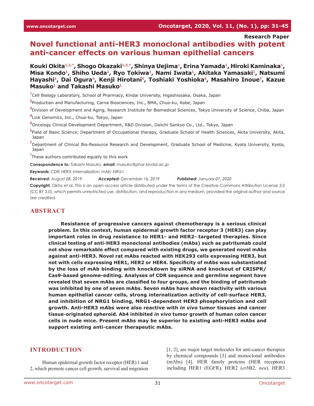 Novel Functional Anti-HER3 Monoclonal Antibodies with Potent Anti-Cancer Effects on Various Human Epithelial Cancers