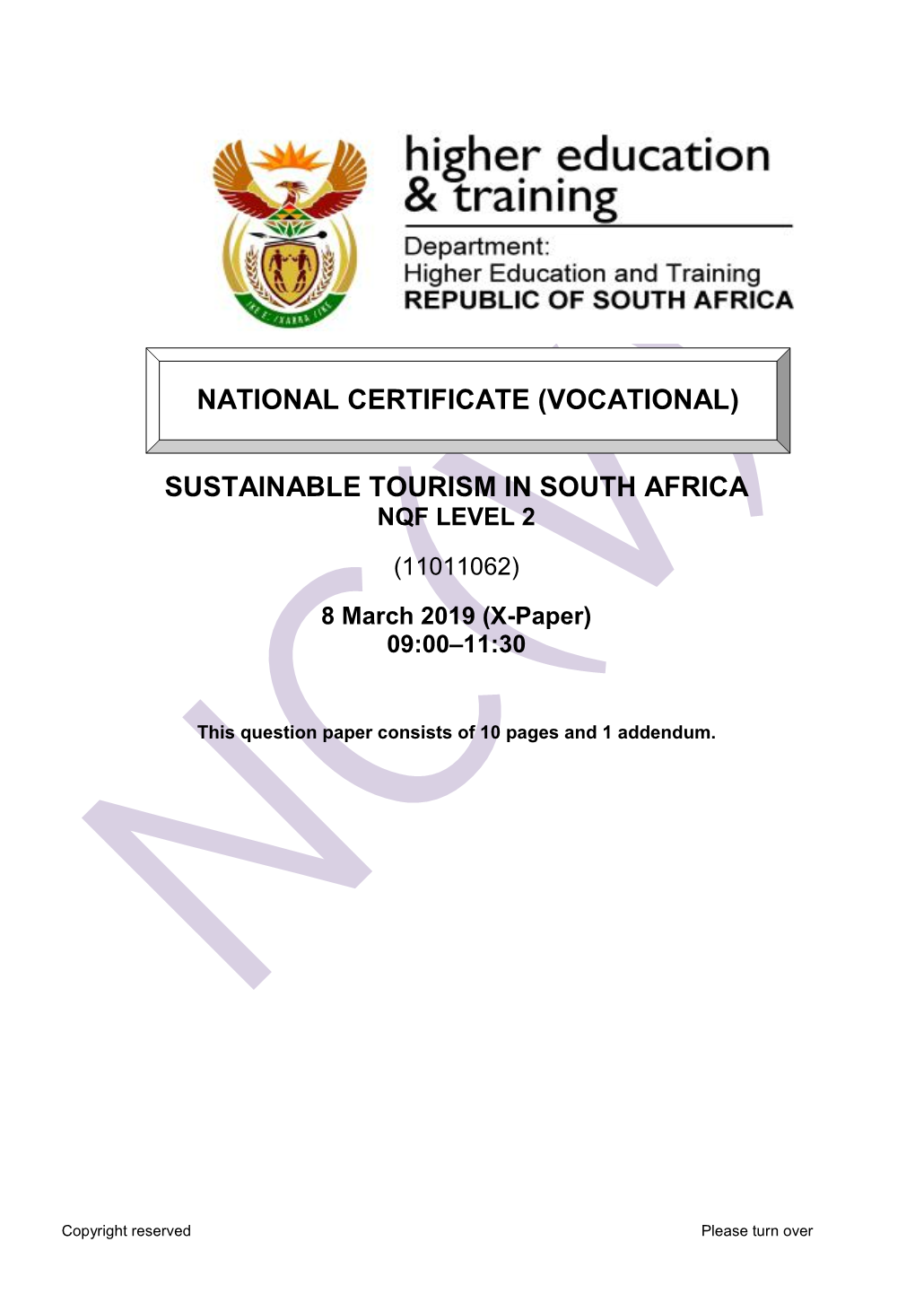 Sustainable Tourism in South Africa National Certificate