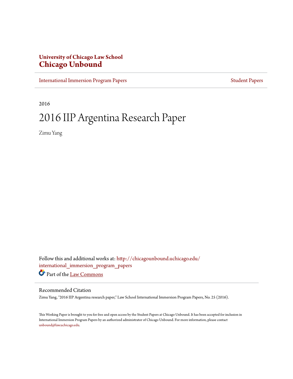 2016 IIP Argentina Research Paper Zimu Yang