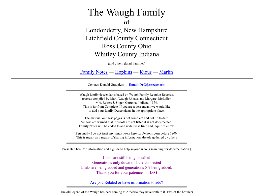 The Waugh Family of Litchfield County, Connecticut