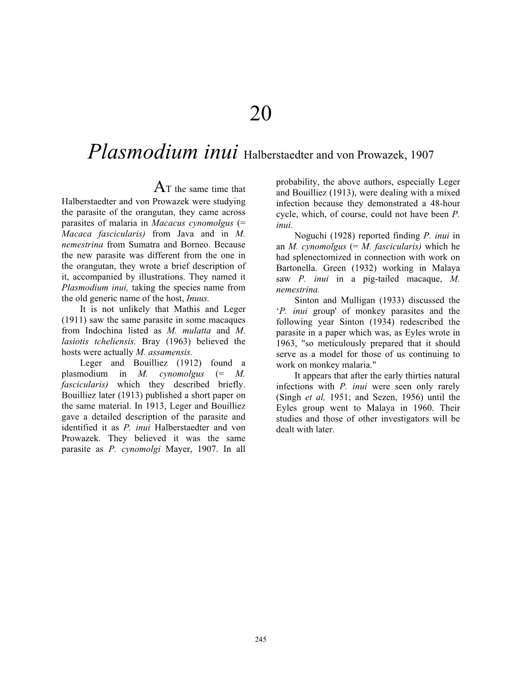 Plasmodium Inui Halberstaedter and Von Prowazek, 1907