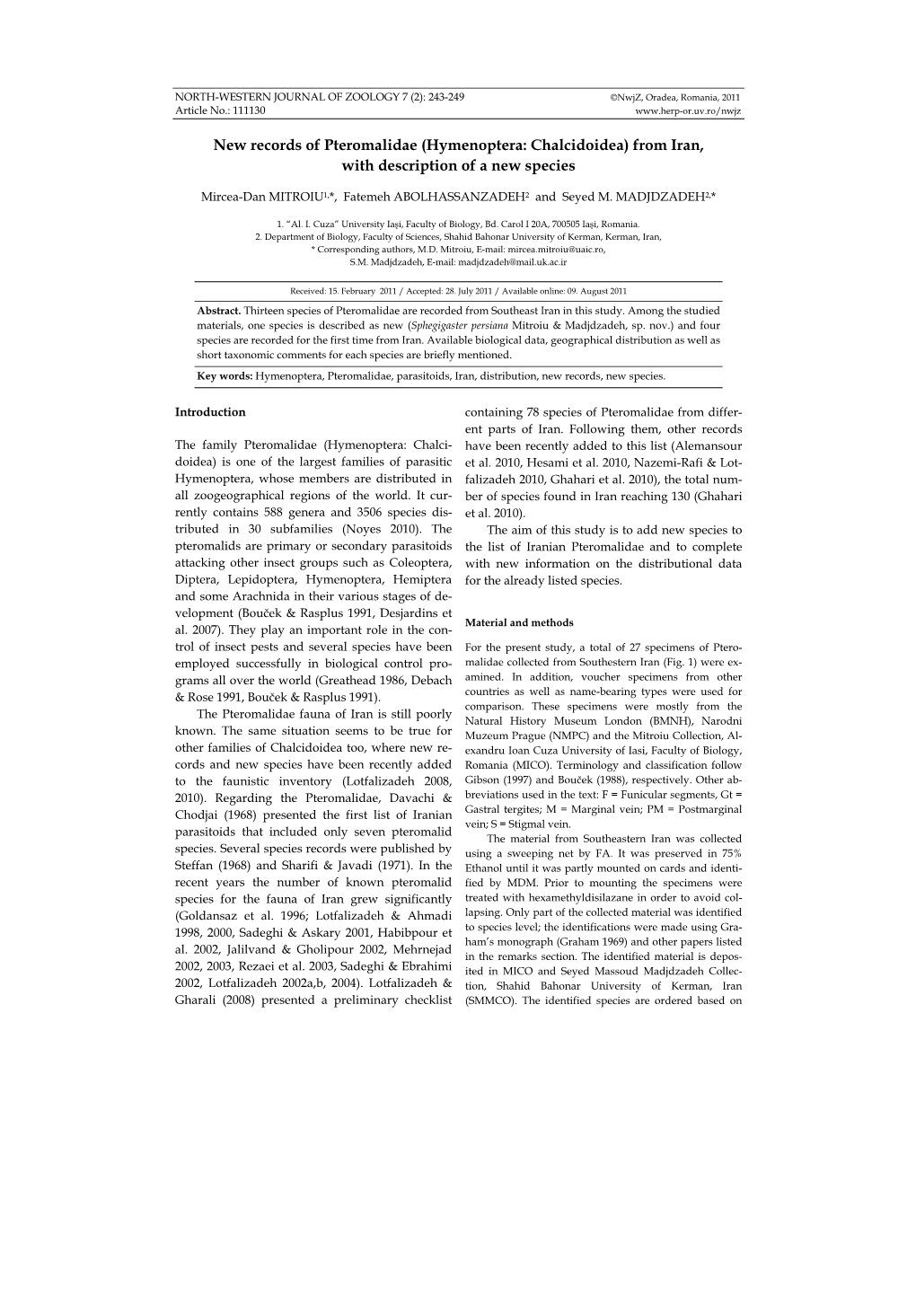 Hymenoptera: Chalcidoidea) from Iran, with Description of a New Species