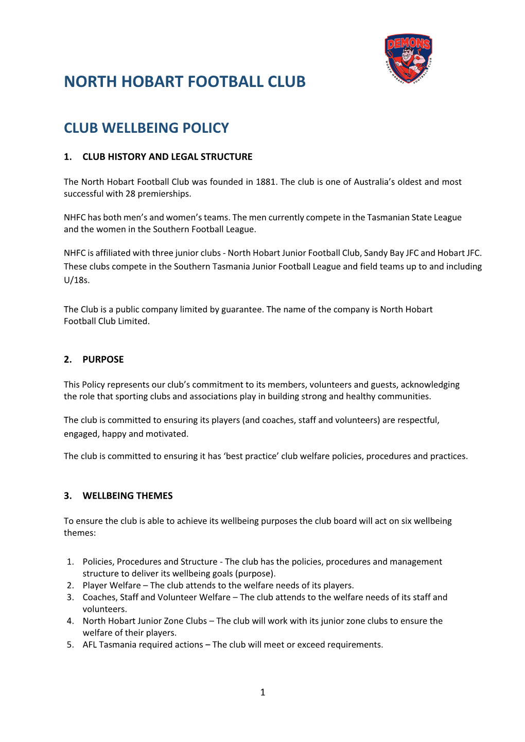 Club Wellbeing Policy