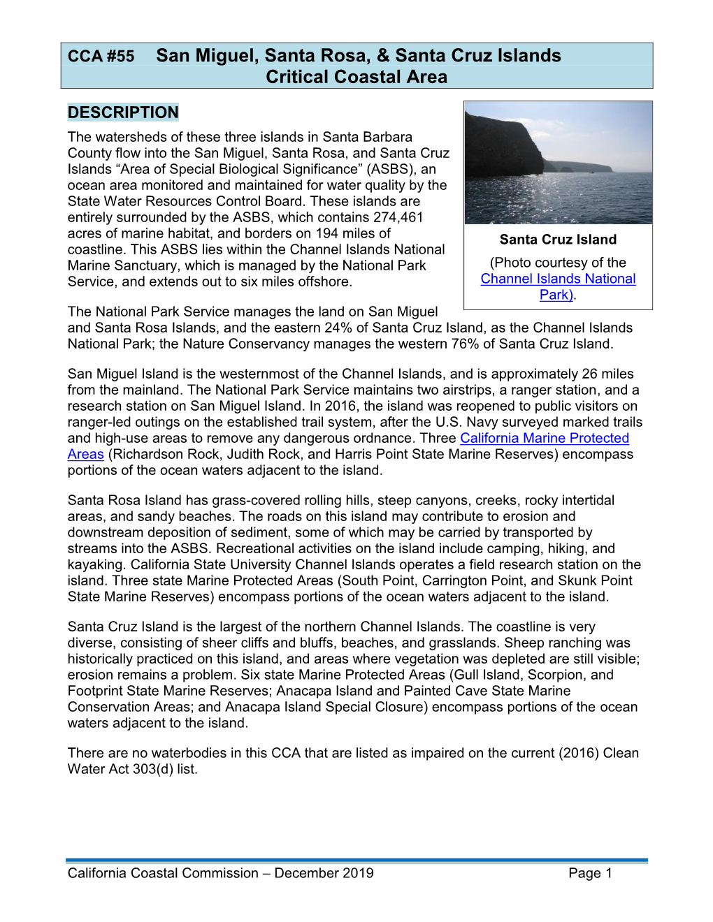 San Miguel, Santa Rosa, & Santa Cruz Islands CCA Factsheet 2019