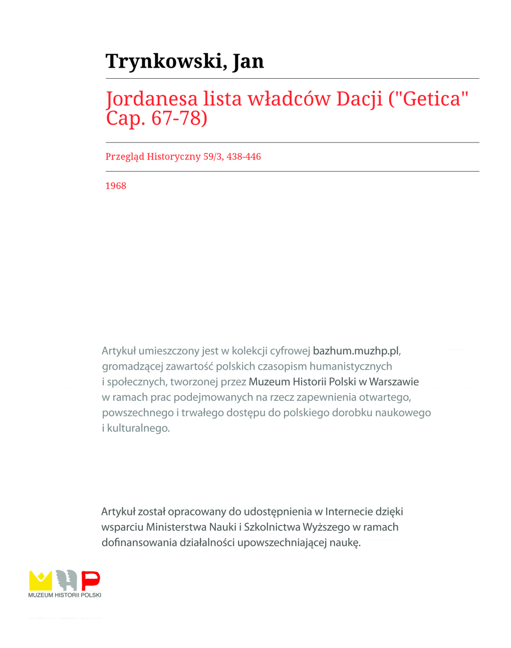 Jordanesa Lista Władców Dacji* („Getica” Cap