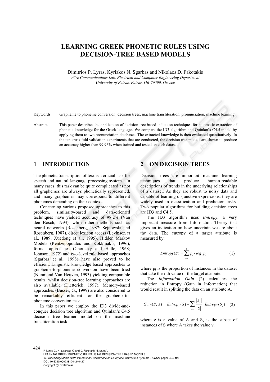 Learning Greek Phonetic Rules Using Decision-Tree Based Models