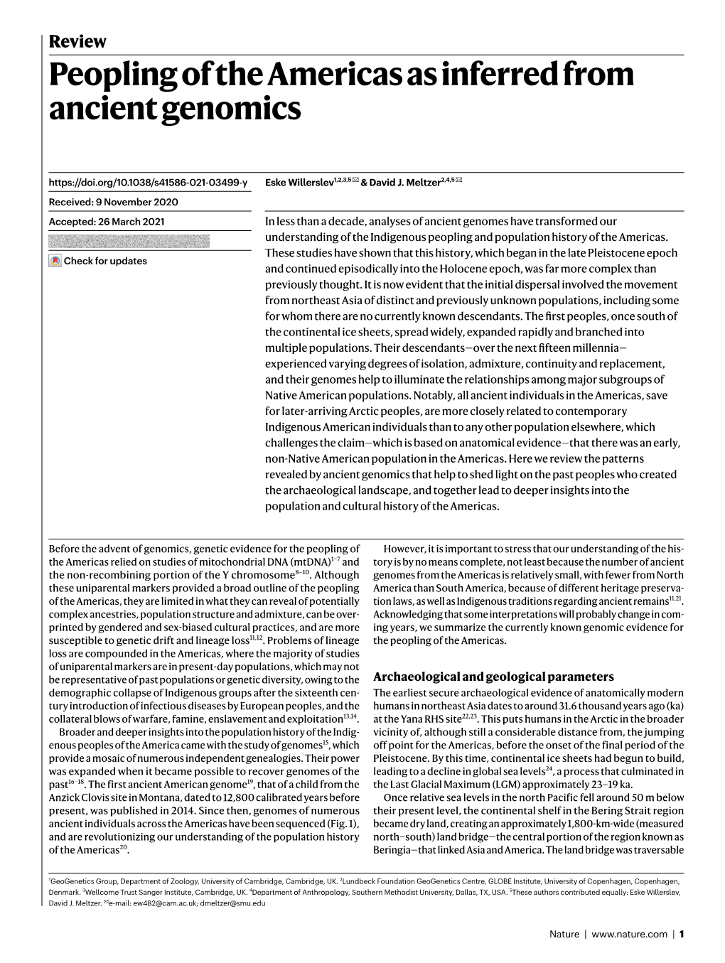 Peopling of the Americas As Inferred from Ancient Genomics