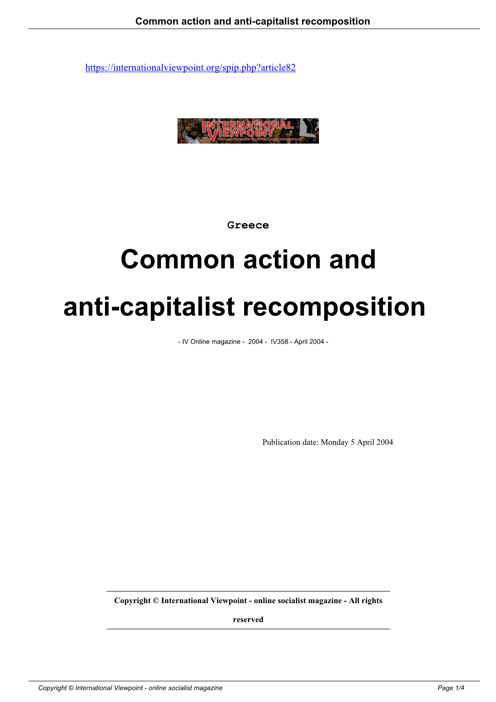 Common Action and Anti-Capitalist Recomposition