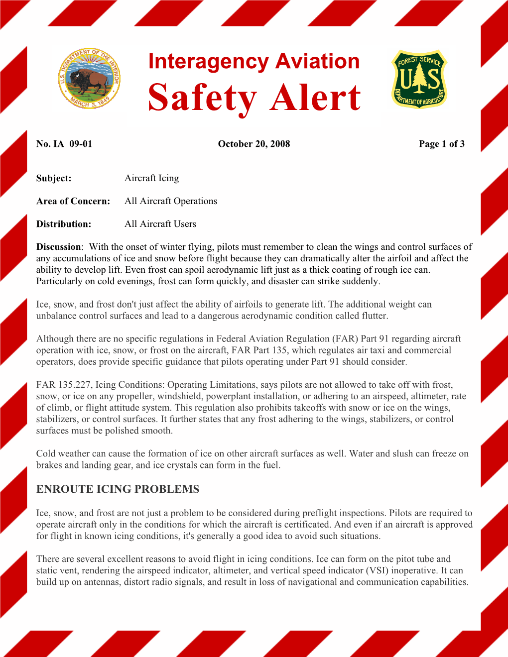 Interagency Aviation Safety Alert 09-01 Aircraft Icing