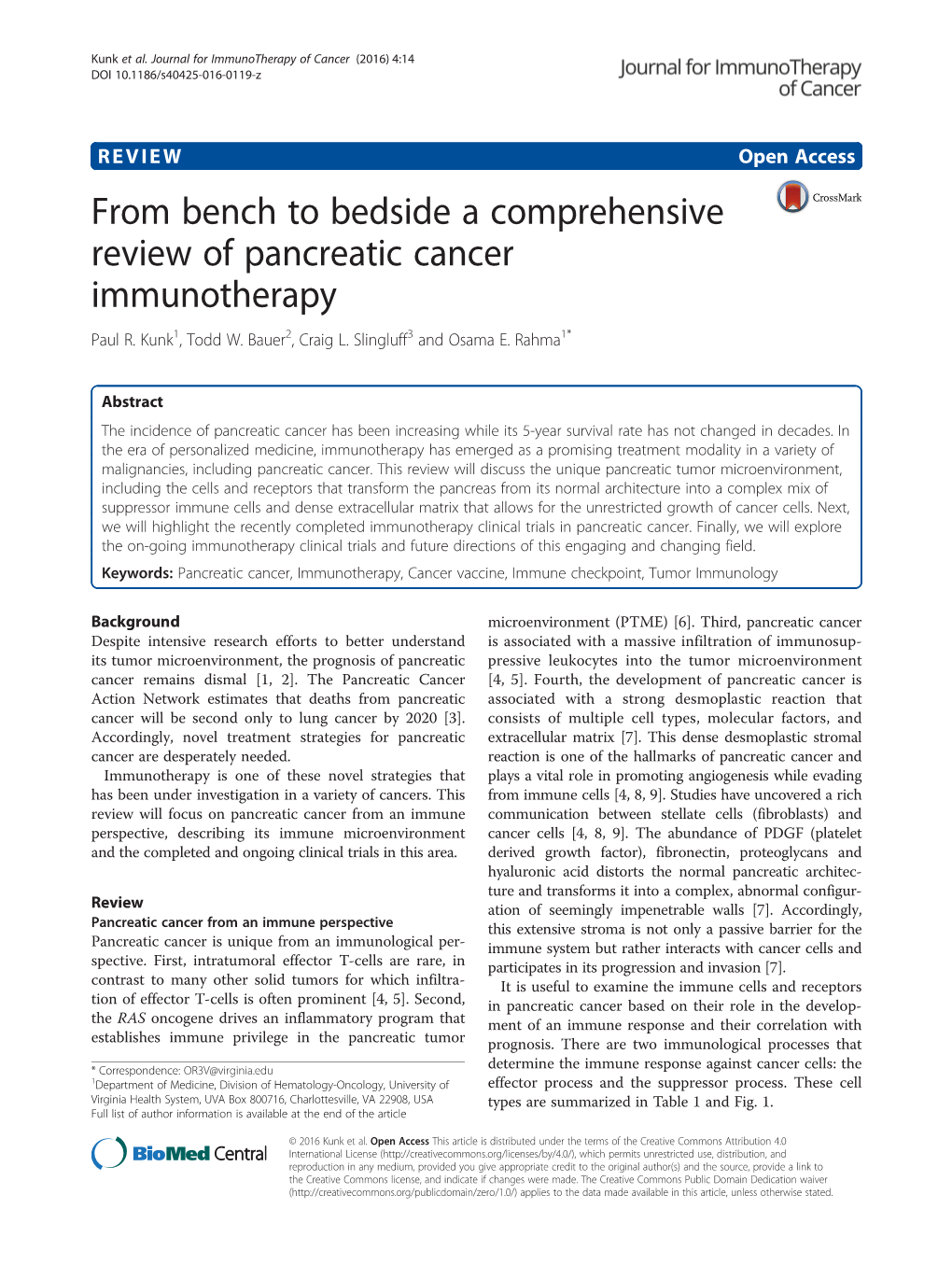 From Bench to Bedside a Comprehensive Review of Pancreatic Cancer Immunotherapy Paul R