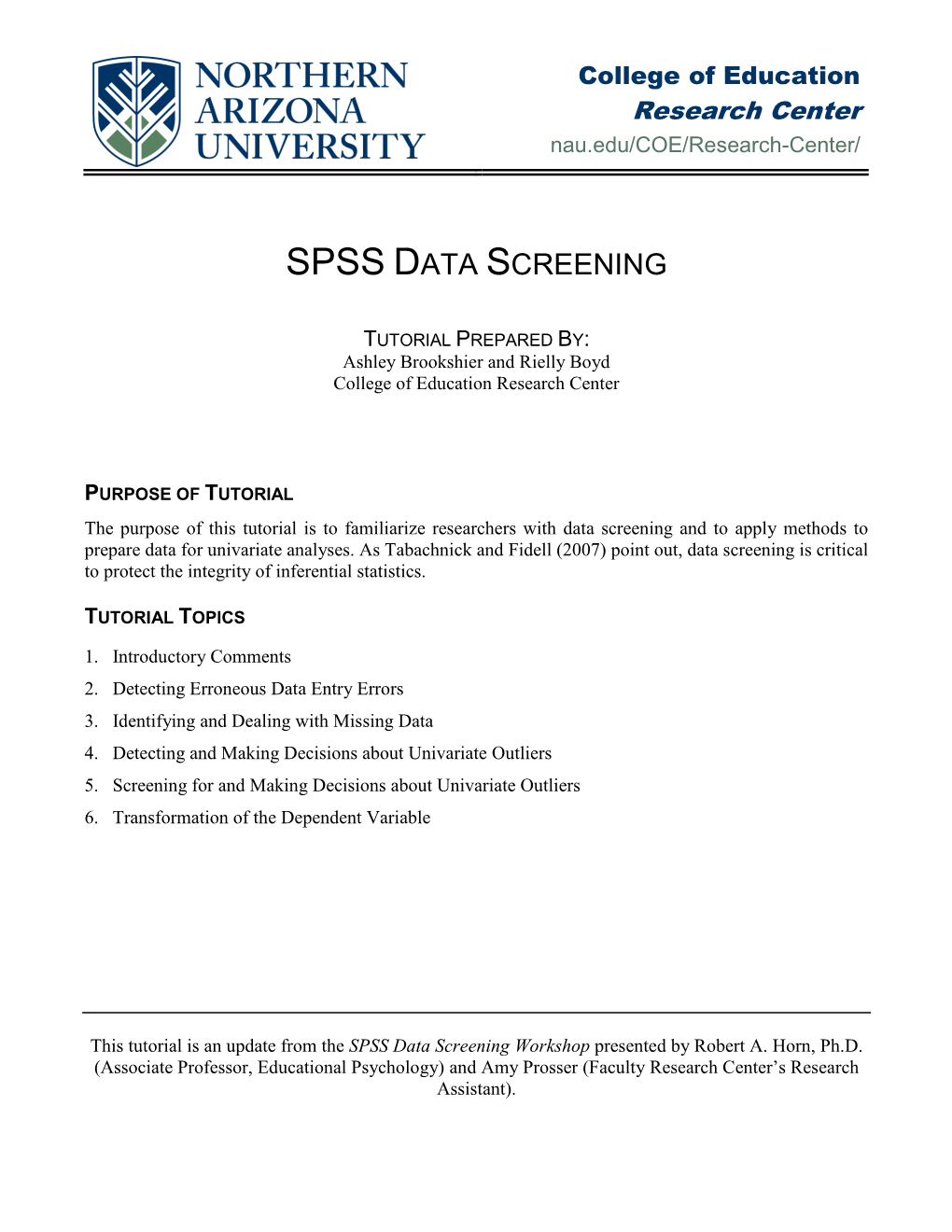 COERC SPSS Data Screening Tutorial