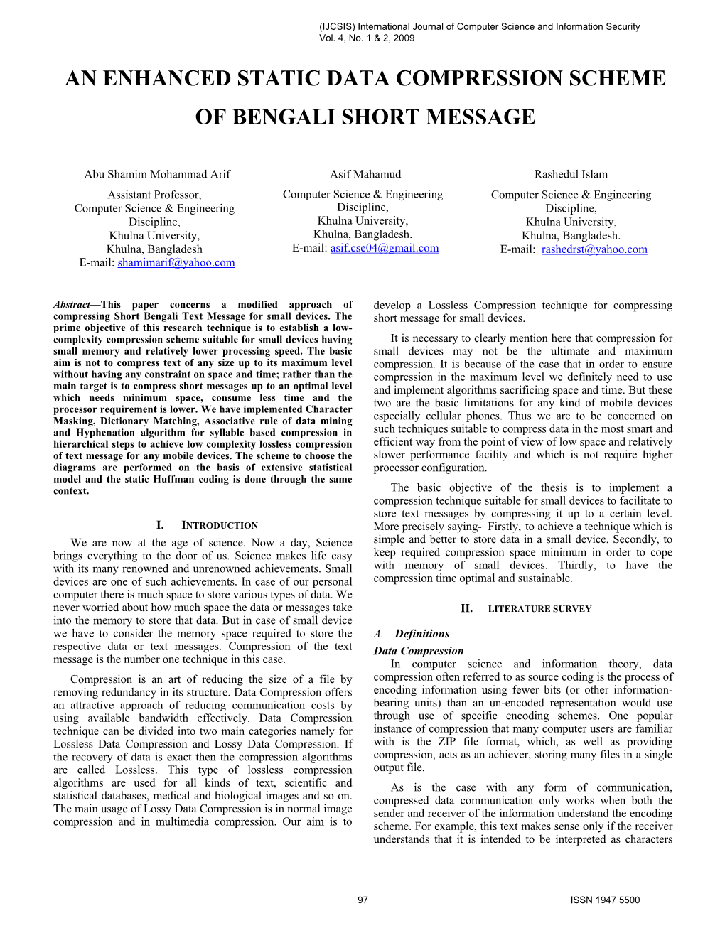 An Enhanced Static Data Compression Scheme of Bengali Short Message