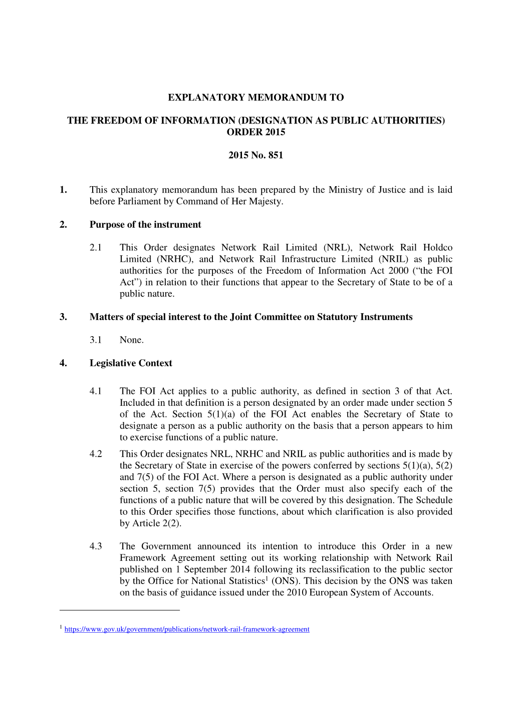 The Freedom of Information (Designation As Public Authorities) Order 2015