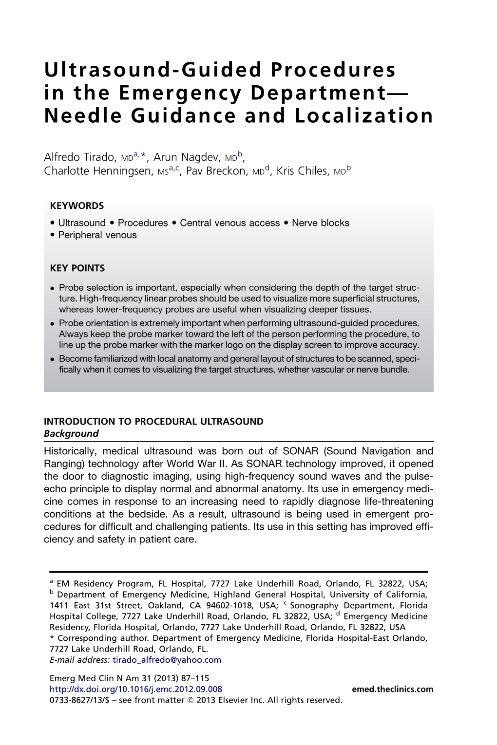 Ultrasound-Guided Procedures in the Emergency Department-Needle Guidance and Localization