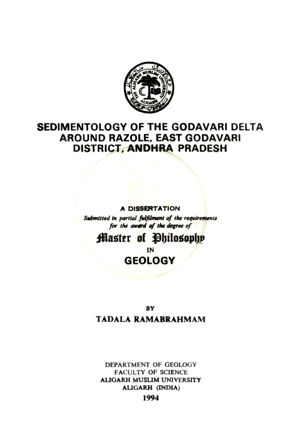 Sedimentology of the Godavari Delta Around Razole, East Qodavari District, Andhra Pradesh