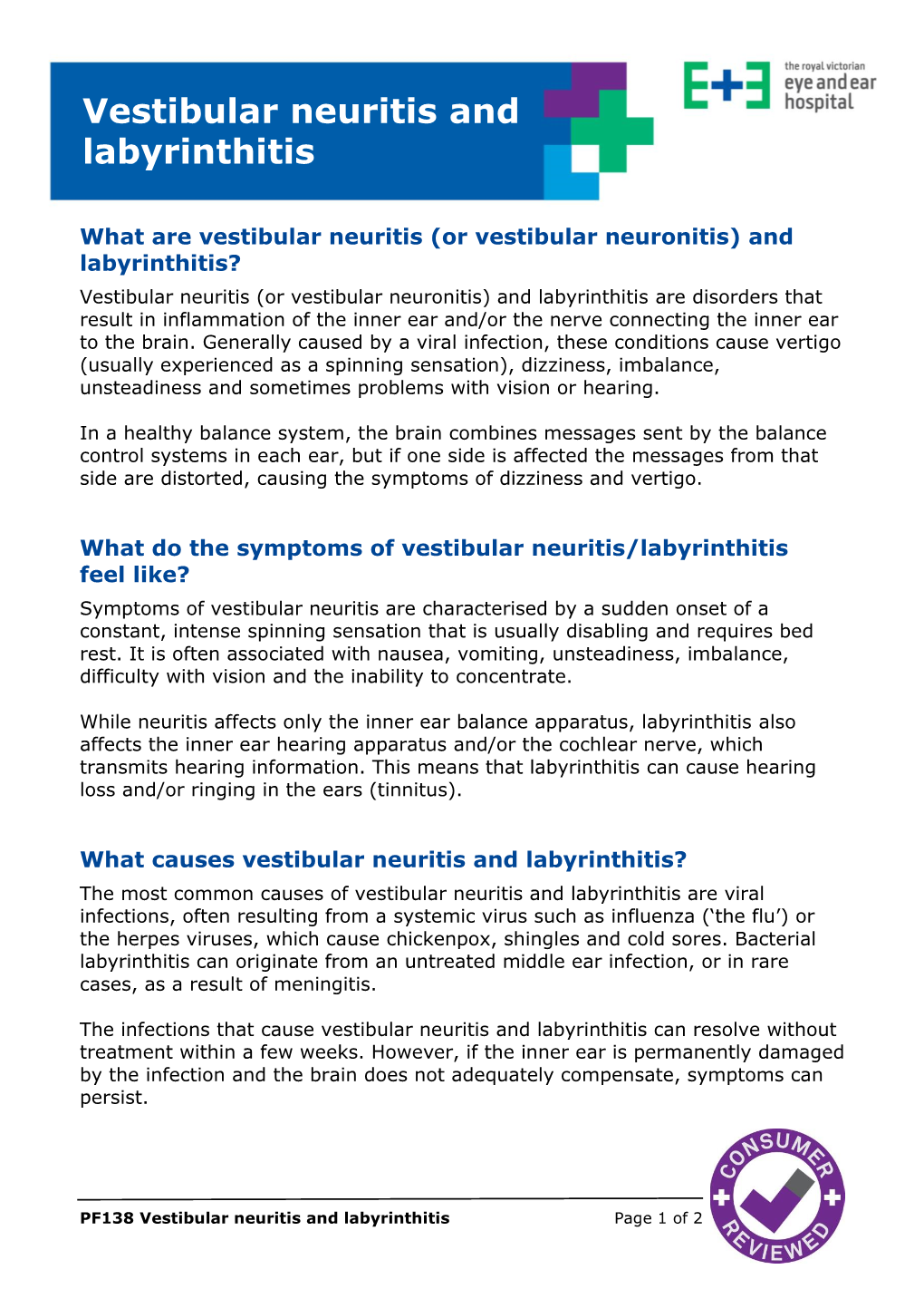 Vestibular Neuritis and Labyrinthitis