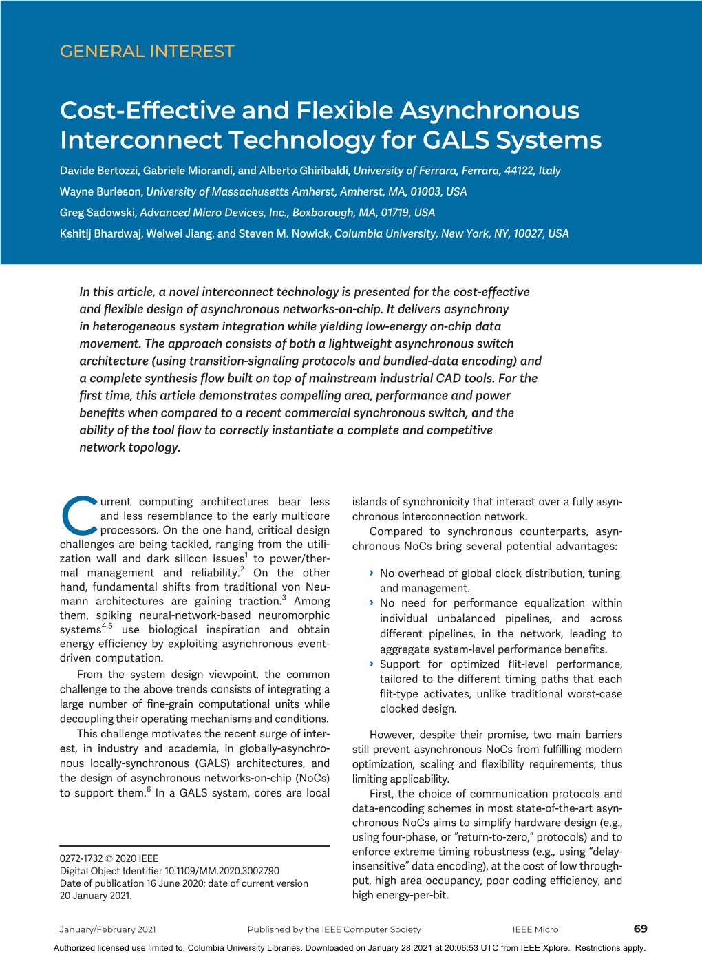 Cost-Effective and Flexible Asynchronous Interconnect Technology for GALS Systems