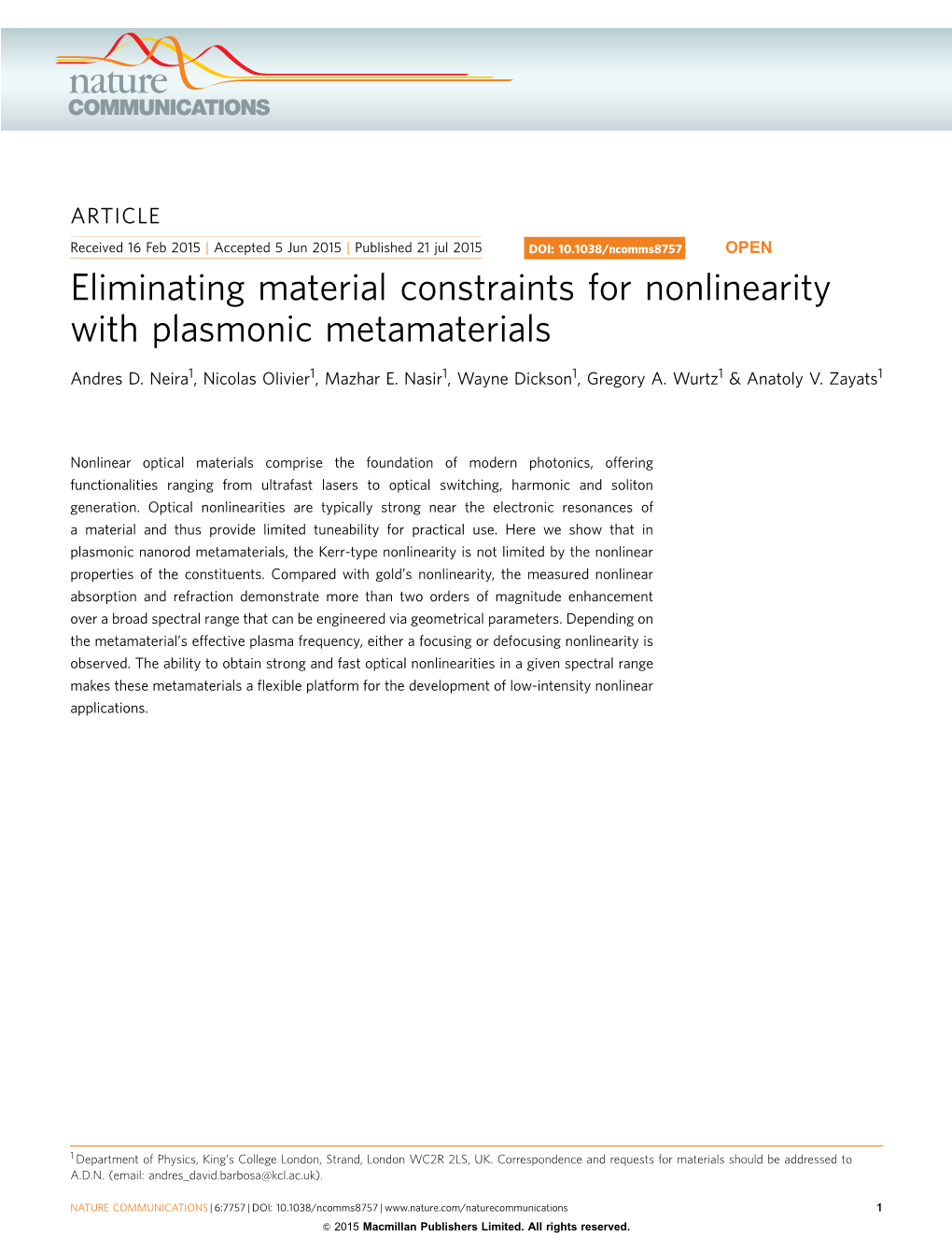 Eliminating Material Constraints for Nonlinearity with Plasmonic Metamaterials