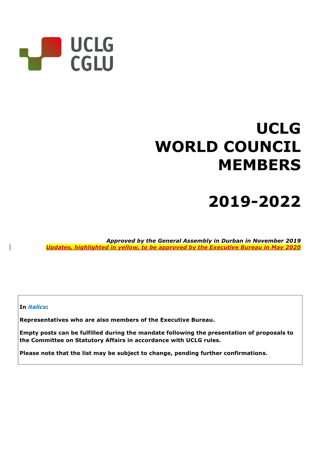 Uclg World Council Members 2019-2022