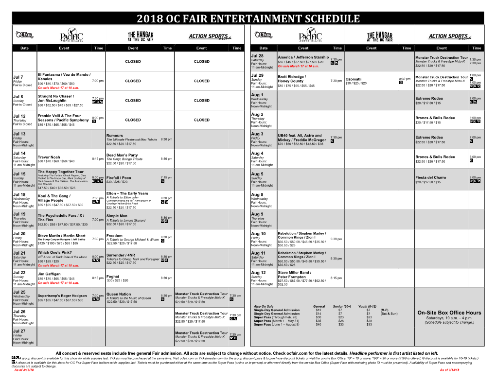 2018 Oc Fair Entertainment Schedule