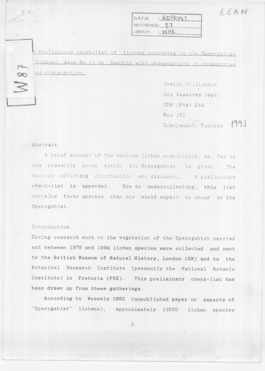 A Preliminary Check List of Lichens Occuring in the Sperrgebiet 1993.Pdf