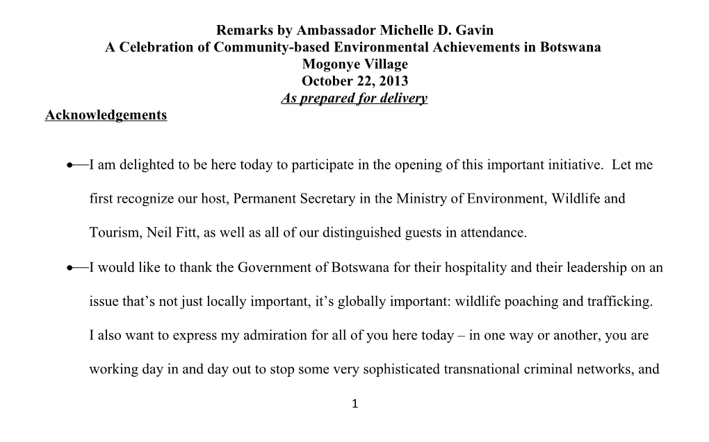 Remarks by Ambassador Michelle D. Gavin