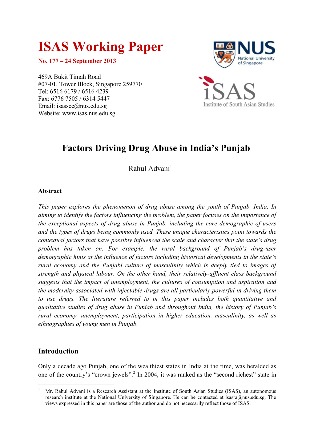 Factors Driving Drug Abuse in India's Punjab