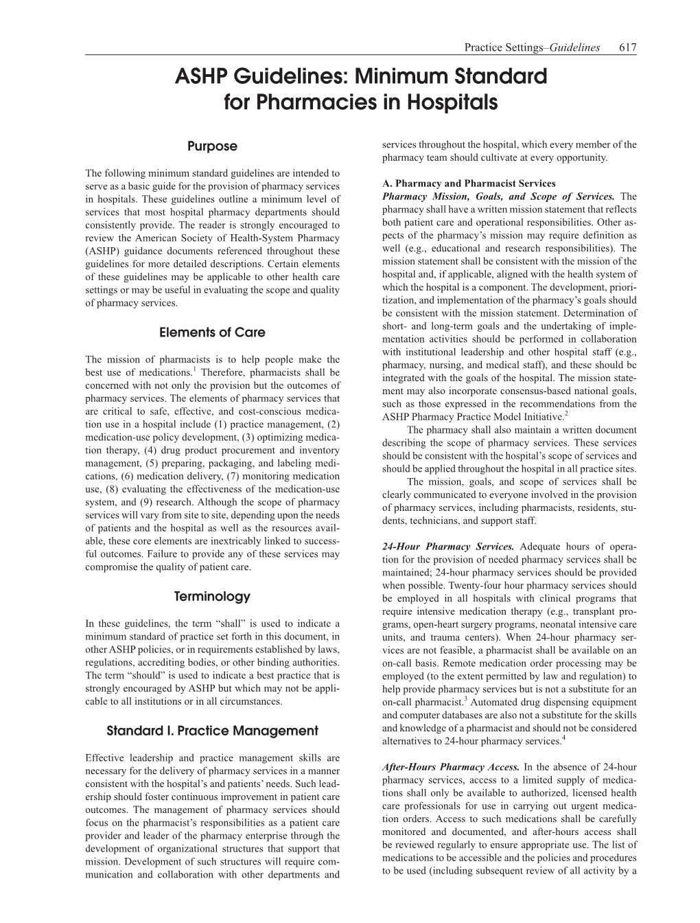 ASHP Guidelines: Minimum Standard for Pharmacies in Hospitals