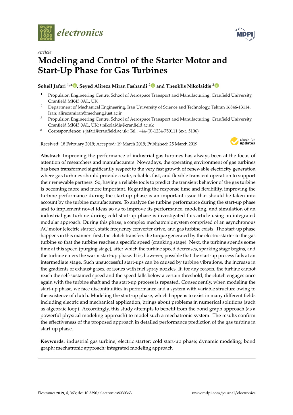 Modeling and Control of the Starter Motor and Start-Up Phase for Gas Turbines