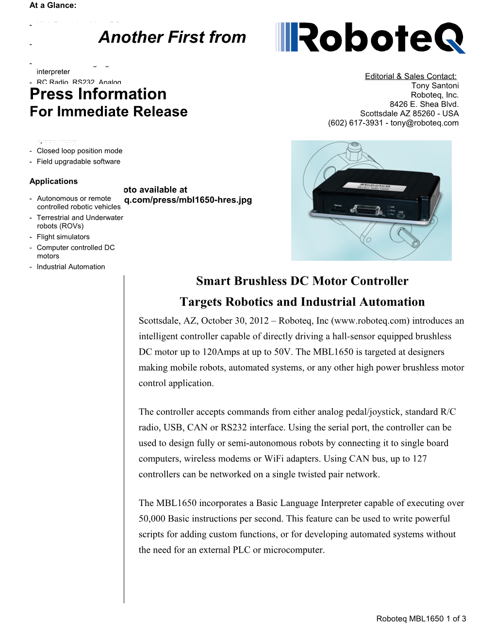 Roboteq Introduces Smart Dual Channel, 240Amps s1