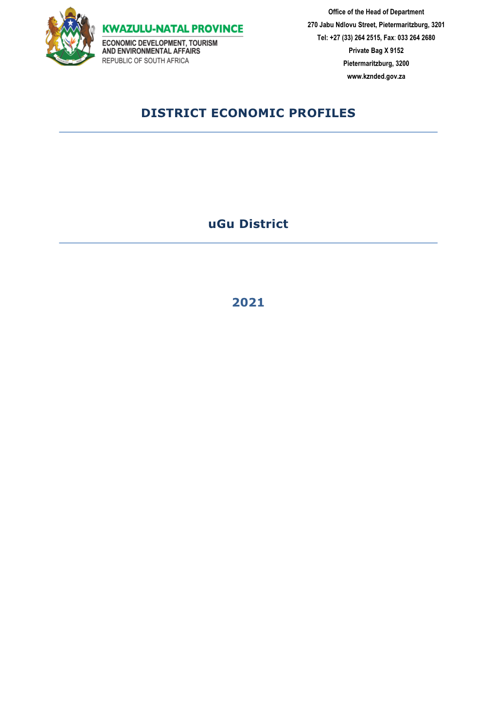 DISTRICT ECONOMIC PROFILES Ugu District 2021