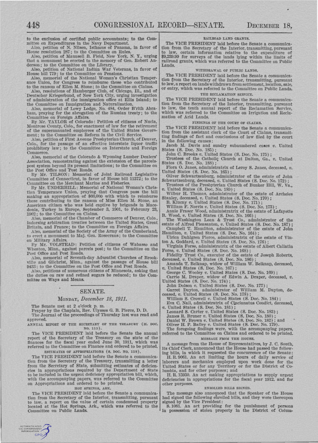 Congressional Record-Sen Ate·. Dece:M~Ber 18