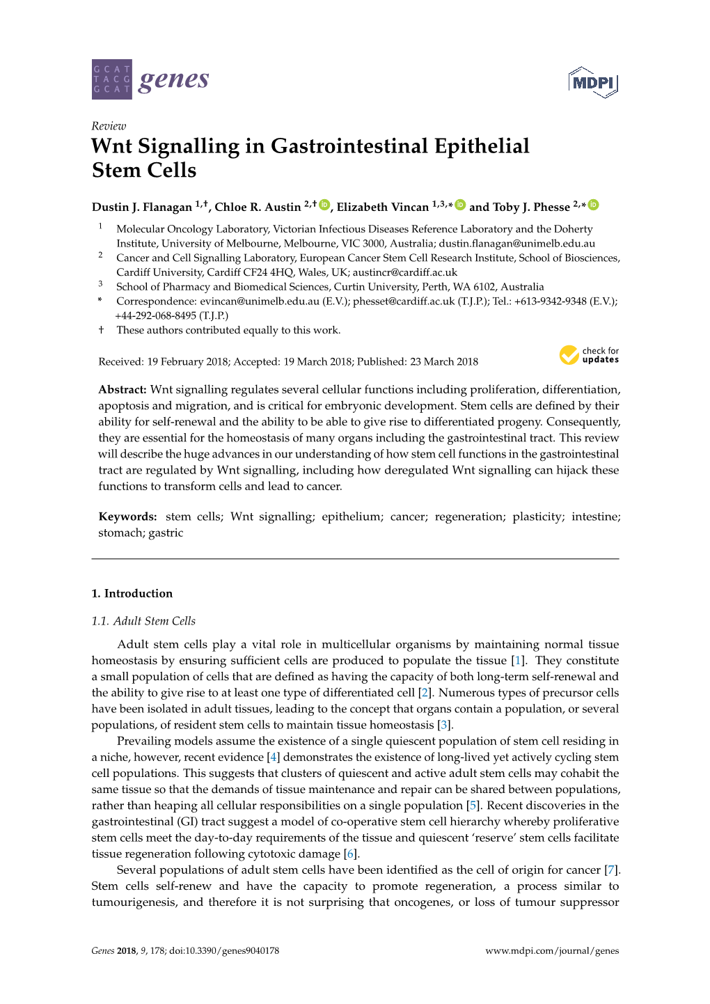 Wnt Signalling in Gastrointestinal Epithelial Stem Cells