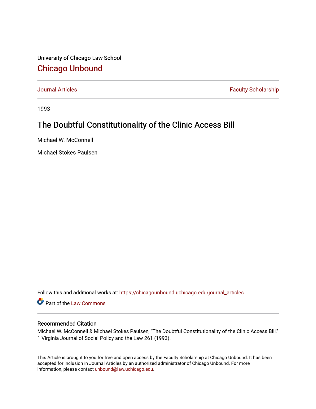 The Doubtful Constitutionality of the Clinic Access Bill