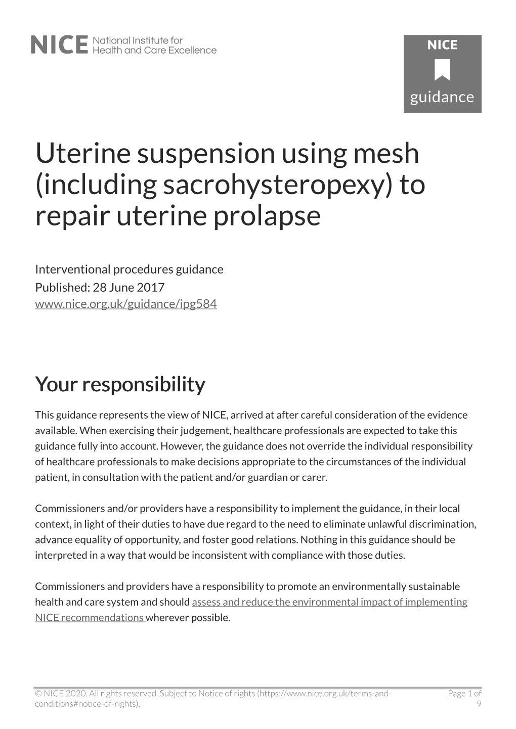 Uterine Suspension Using Mesh (Including Sacrohysteropexy) to Repair Uterine Prolapse