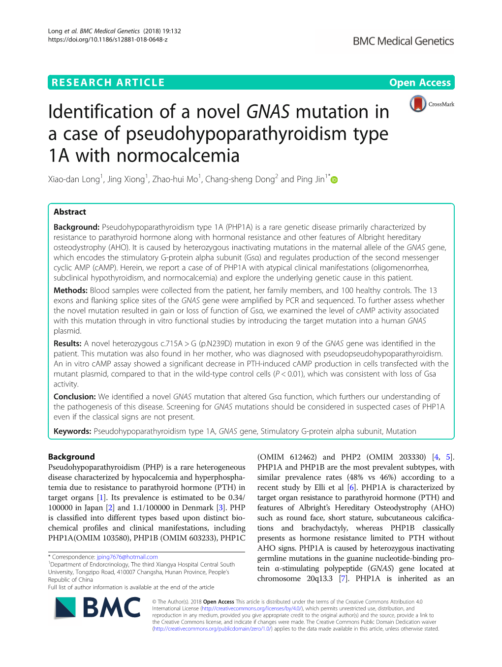 Identification of a Novel GNAS Mutation in a Case Of