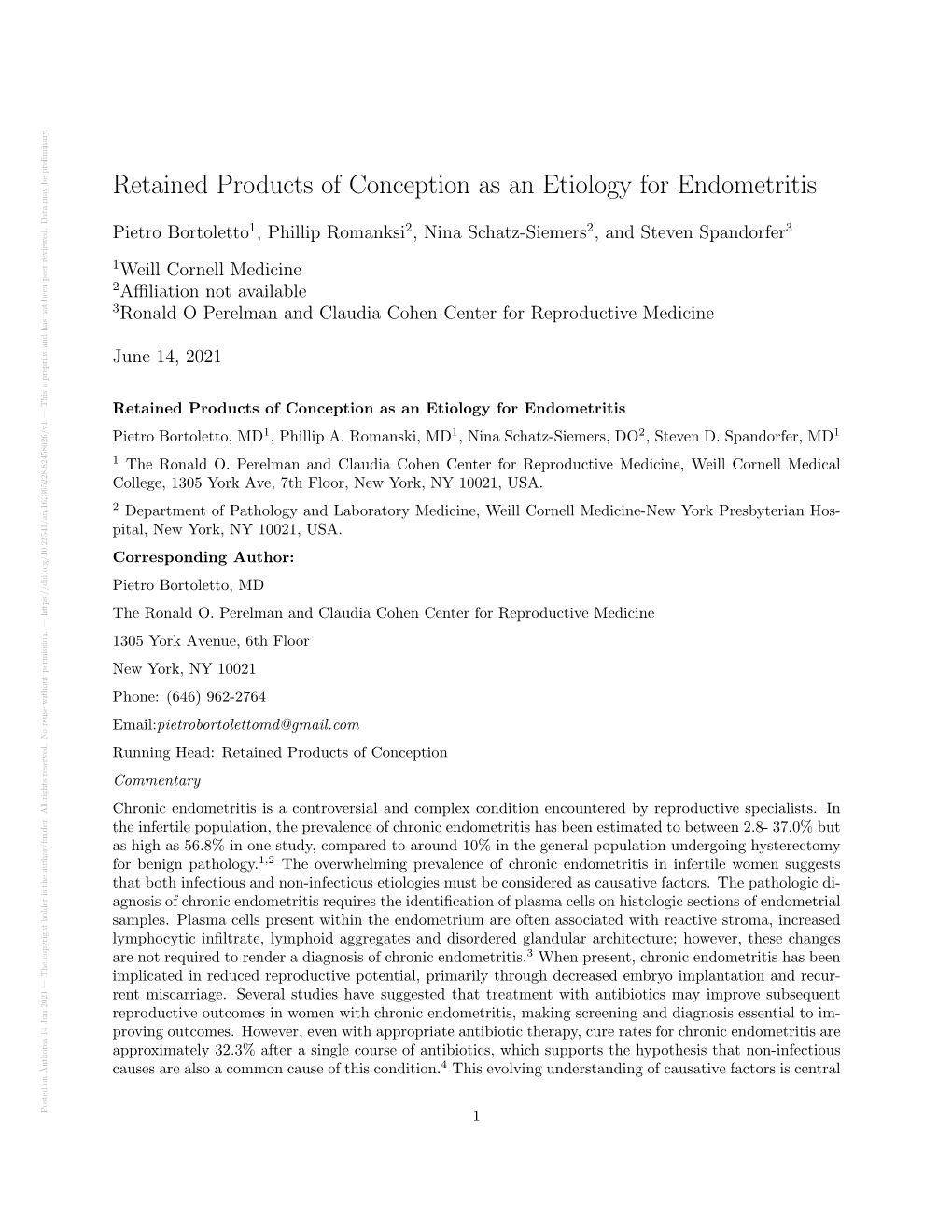 Retained Products of Conception As an Etiology for Endometritis