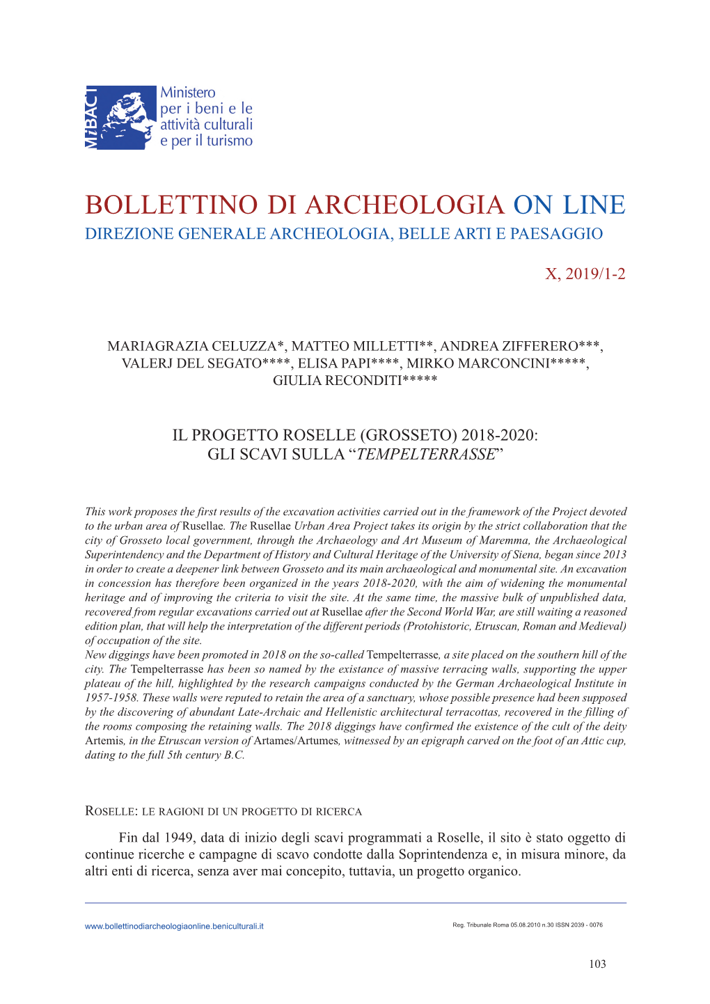 Il Progetto Roselle 2018-2020: Gli Scavi Sulla “Tempelterasse”