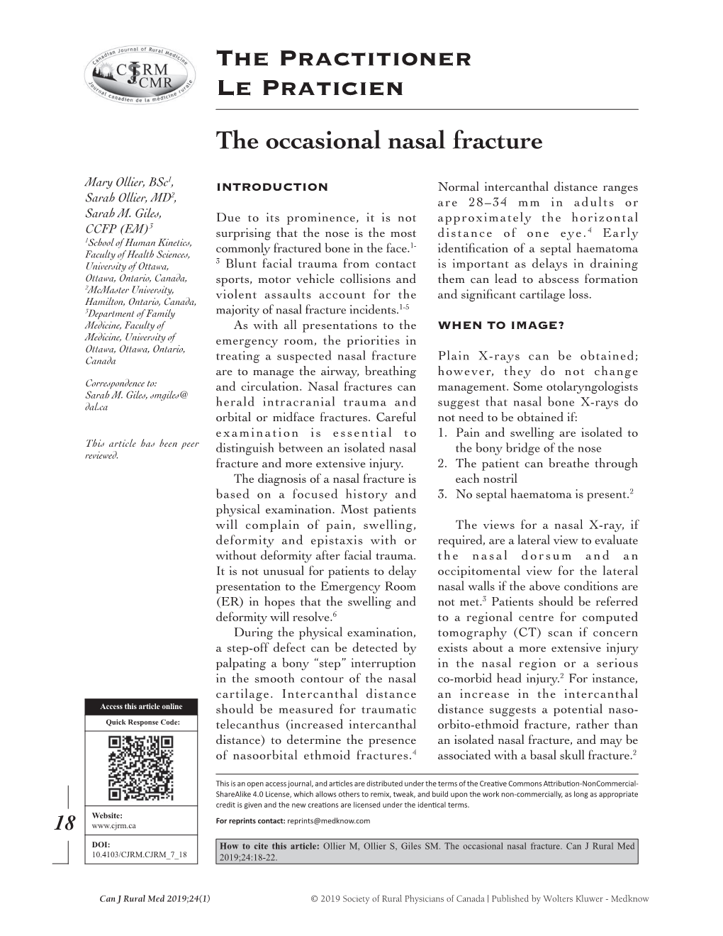 The Practitioner Le Praticien the Occasional Nasal Fracture