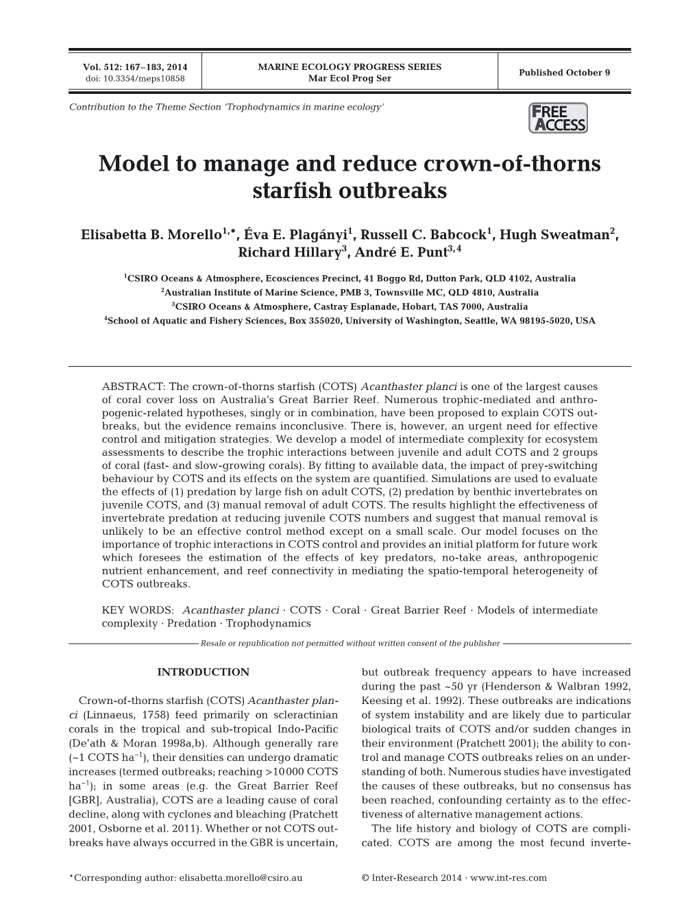 Model to Manage and Reduce Crown-Of-Thorns Starfish Outbreaks