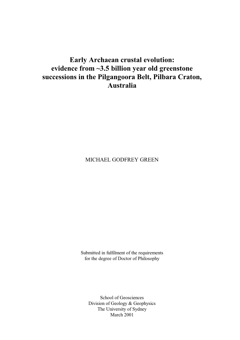 3.5 Billion Year Old Greenstone Successions in the Pilgangoora Belt, Pilbara Craton, Australia