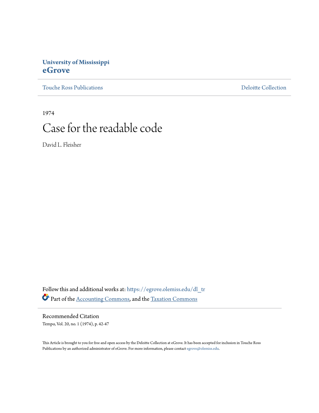 Case for the Readable Code David L