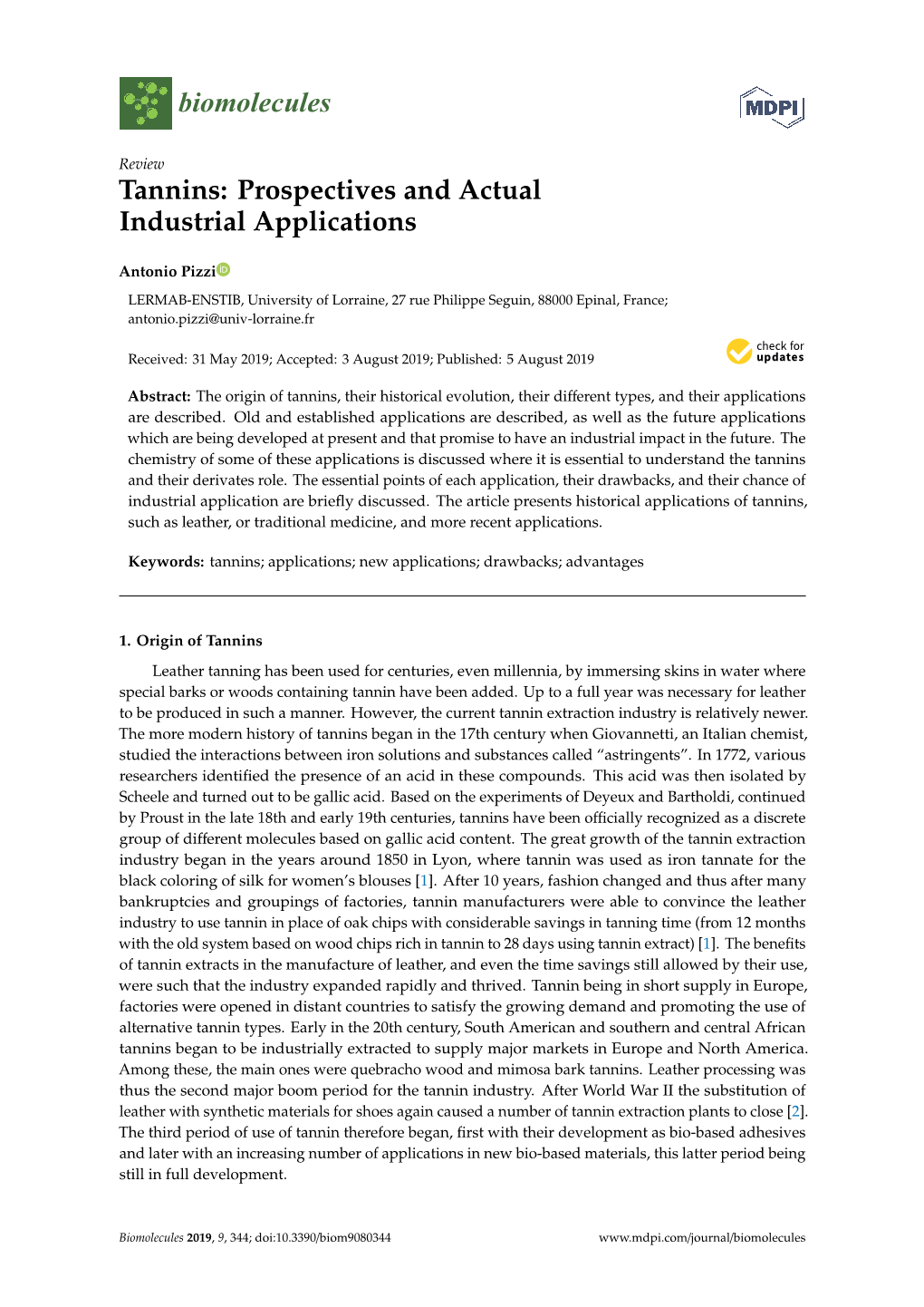 Tannins: Prospectives and Actual Industrial Applications