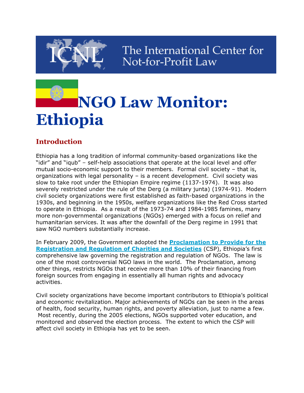 NGO Law Monitor: Ethiopia